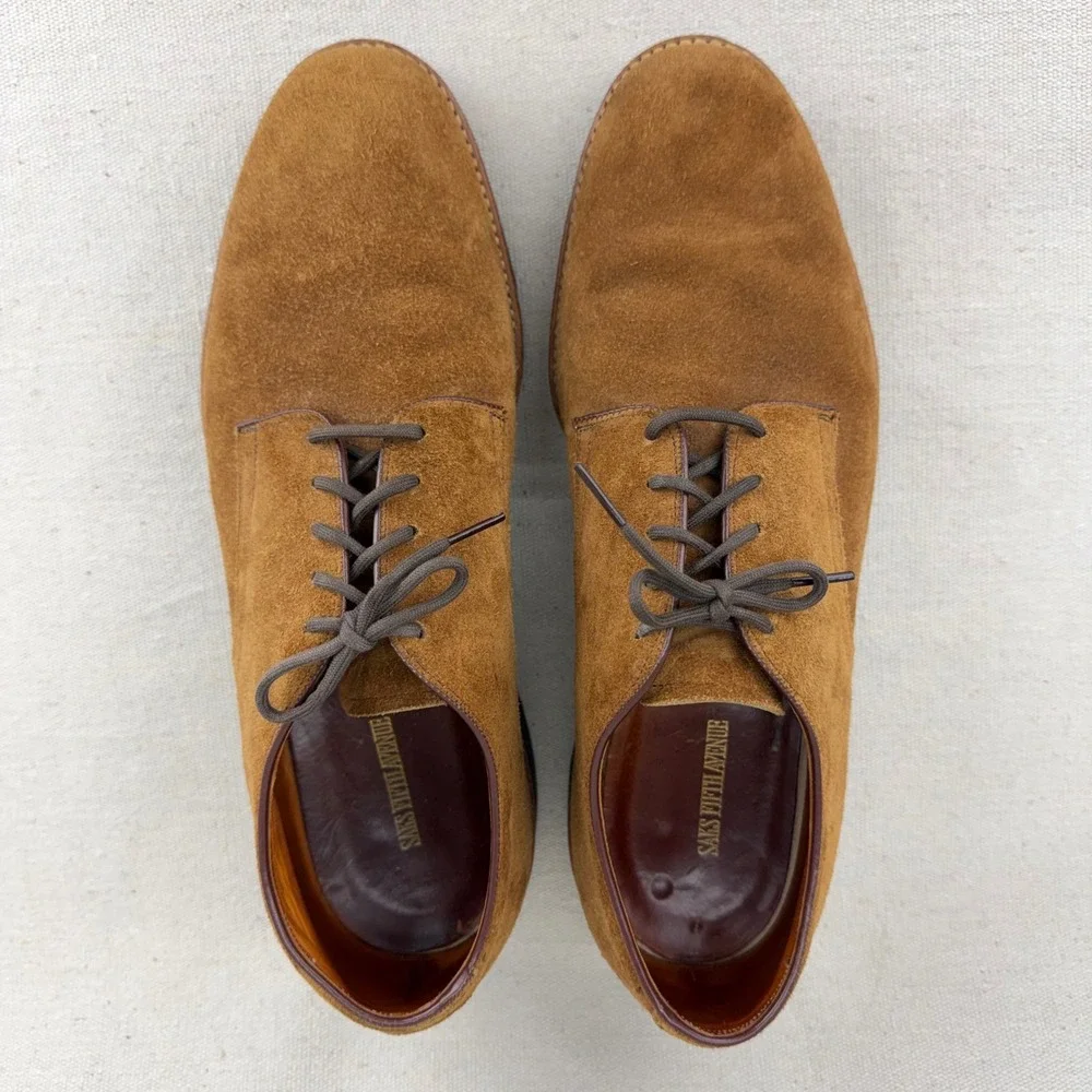 Saks Fifth Avenue Mens Brown Suede Derby Shoes Lace Up Oxfords 9 C/A 45851
